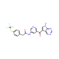 Cn1cc(C(=O)c2cncc(NC(=O)Cc3ccc(SC(F)(F)F)cc3)c2)c2cncnc21 ZINC000169707733