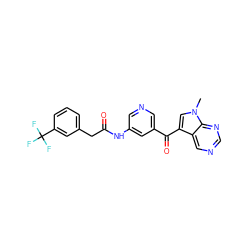 Cn1cc(C(=O)c2cncc(NC(=O)Cc3cccc(C(F)(F)F)c3)c2)c2cncnc21 ZINC000169707745