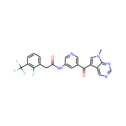 Cn1cc(C(=O)c2cncc(NC(=O)Cc3cccc(C(F)(F)F)c3F)c2)c2cncnc21 ZINC000169707743