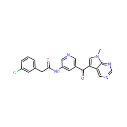 Cn1cc(C(=O)c2cncc(NC(=O)Cc3cccc(Cl)c3)c2)c2cncnc21 ZINC000169707748