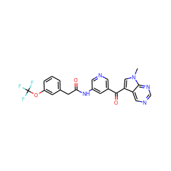 Cn1cc(C(=O)c2cncc(NC(=O)Cc3cccc(OC(F)(F)F)c3)c2)c2cncnc21 ZINC000169707727