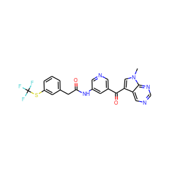 Cn1cc(C(=O)c2cncc(NC(=O)Cc3cccc(SC(F)(F)F)c3)c2)c2cncnc21 ZINC000169707736