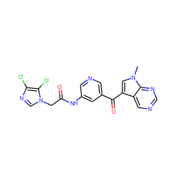 Cn1cc(C(=O)c2cncc(NC(=O)Cn3cnc(Cl)c3Cl)c2)c2cncnc21 ZINC000169686333