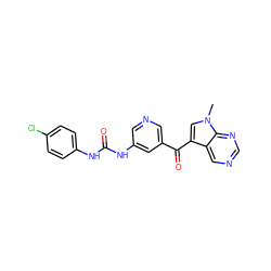 Cn1cc(C(=O)c2cncc(NC(=O)Nc3ccc(Cl)cc3)c2)c2cncnc21 ZINC000169707847