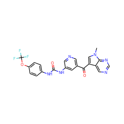 Cn1cc(C(=O)c2cncc(NC(=O)Nc3ccc(OC(F)(F)F)cc3)c2)c2cncnc21 ZINC000169707850