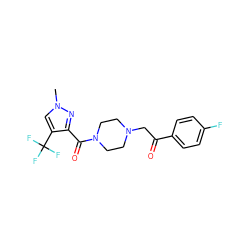 Cn1cc(C(F)(F)F)c(C(=O)N2CCN(CC(=O)c3ccc(F)cc3)CC2)n1 ZINC000058568779