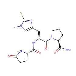 Cn1cc(C[C@H](NC(=O)[C@@H]2CCC(=O)N2)C(=O)N2CCC[C@H]2C(N)=O)nc1Br ZINC000653729356