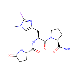 Cn1cc(C[C@H](NC(=O)[C@@H]2CCC(=O)N2)C(=O)N2CCC[C@H]2C(N)=O)nc1I ZINC000653731226