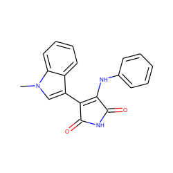 Cn1cc(C2=C(Nc3ccccc3)C(=O)NC2=O)c2ccccc21 ZINC000049049754