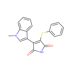 Cn1cc(C2=C(Sc3ccccc3)C(=O)NC2=O)c2ccccc21 ZINC000049049750