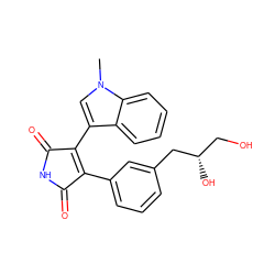 Cn1cc(C2=C(c3cccc(C[C@@H](O)CO)c3)C(=O)NC2=O)c2ccccc21 ZINC000049785538