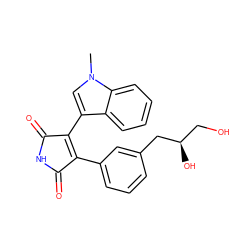 Cn1cc(C2=C(c3cccc(C[C@H](O)CO)c3)C(=O)NC2=O)c2ccccc21 ZINC000049793051