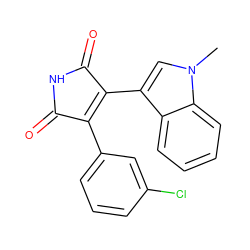 Cn1cc(C2=C(c3cccc(Cl)c3)C(=O)NC2=O)c2ccccc21 ZINC000013447846