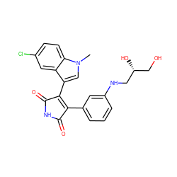 Cn1cc(C2=C(c3cccc(NC[C@H](O)CO)c3)C(=O)NC2=O)c2cc(Cl)ccc21 ZINC000049036329