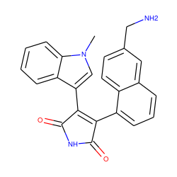 Cn1cc(C2=C(c3cccc4cc(CN)ccc34)C(=O)NC2=O)c2ccccc21 ZINC000137306033