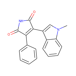 Cn1cc(C2=C(c3ccccc3)C(=O)NC2=O)c2ccccc21 ZINC000013447716