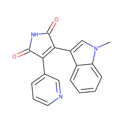 Cn1cc(C2=C(c3cccnc3)C(=O)NC2=O)c2ccccc21 ZINC000049049473