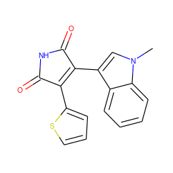 Cn1cc(C2=C(c3cccs3)C(=O)NC2=O)c2ccccc21 ZINC000013447725