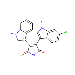 Cn1cc(C2=C(c3cn(C)c4cc(Cl)ccc34)C(=O)NC2=O)c2ccccc21 ZINC000013447774