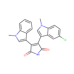 Cn1cc(C2=C(c3cn(C)c4ccc(Cl)cc34)C(=O)NC2=O)c2ccccc21 ZINC000013447732