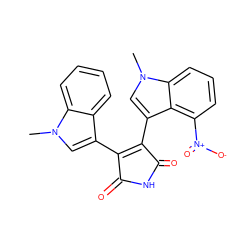 Cn1cc(C2=C(c3cn(C)c4cccc([N+](=O)[O-])c34)C(=O)NC2=O)c2ccccc21 ZINC000013447809