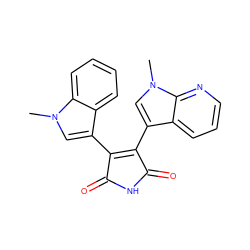 Cn1cc(C2=C(c3cn(C)c4ncccc34)C(=O)NC2=O)c2ccccc21 ZINC000013447728