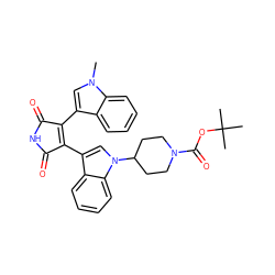 Cn1cc(C2=C(c3cn(C4CCN(C(=O)OC(C)(C)C)CC4)c4ccccc34)C(=O)NC2=O)c2ccccc21 ZINC000013489989