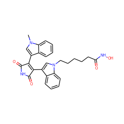 Cn1cc(C2=C(c3cn(CCCCCC(=O)NO)c4ccccc34)C(=O)NC2=O)c2ccccc21 ZINC001772634808