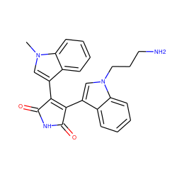 Cn1cc(C2=C(c3cn(CCCN)c4ccccc34)C(=O)NC2=O)c2ccccc21 ZINC000002011710