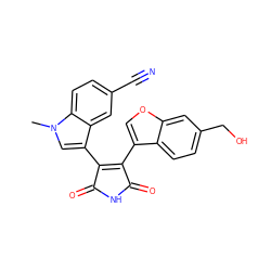 Cn1cc(C2=C(c3coc4cc(CO)ccc34)C(=O)NC2=O)c2cc(C#N)ccc21 ZINC000040422714