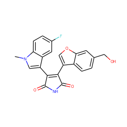 Cn1cc(C2=C(c3coc4cc(CO)ccc34)C(=O)NC2=O)c2cc(F)ccc21 ZINC000040410111