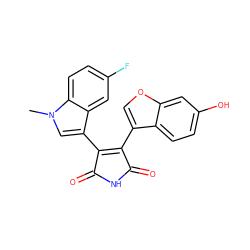 Cn1cc(C2=C(c3coc4cc(O)ccc34)C(=O)NC2=O)c2cc(F)ccc21 ZINC000045496358