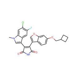 Cn1cc(C2=C(c3coc4cc(OCC5CCC5)ccc34)C(=O)NC2=O)c2cc(F)c(Cl)cc21 ZINC000045496568