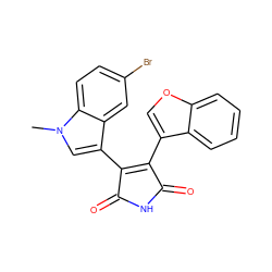 Cn1cc(C2=C(c3coc4ccccc34)C(=O)NC2=O)c2cc(Br)ccc21 ZINC000040949469