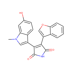 Cn1cc(C2=C(c3coc4ccccc34)C(=O)NC2=O)c2ccc(O)cc21 ZINC000040979876