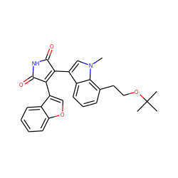 Cn1cc(C2=C(c3coc4ccccc34)C(=O)NC2=O)c2cccc(CCOC(C)(C)C)c21 ZINC000096922377