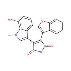 Cn1cc(C2=C(c3coc4ccccc34)C(=O)NC2=O)c2cccc(O)c21 ZINC000045496377