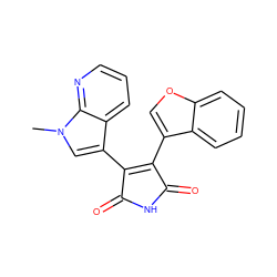 Cn1cc(C2=C(c3coc4ccccc34)C(=O)NC2=O)c2cccnc21 ZINC000096929147