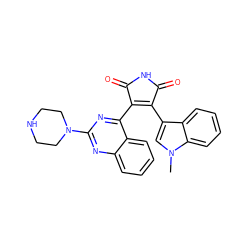 Cn1cc(C2=C(c3nc(N4CCNCC4)nc4ccccc34)C(=O)NC2=O)c2ccccc21 ZINC000095578331