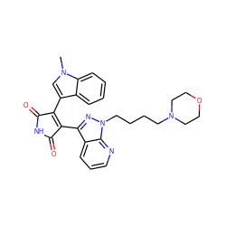 Cn1cc(C2=C(c3nn(CCCCN4CCOCC4)c4ncccc34)C(=O)NC2=O)c2ccccc21 ZINC000103233892