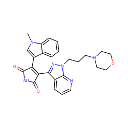 Cn1cc(C2=C(c3nn(CCCN4CCOCC4)c4ncccc34)C(=O)NC2=O)c2ccccc21 ZINC000043071721