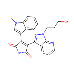 Cn1cc(C2=C(c3nn(CCCO)c4ncccc34)C(=O)NC2=O)c2ccccc21 ZINC000043123049