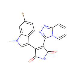 Cn1cc(C2=C(c3nnc4ccccn34)C(=O)NC2=O)c2ccc(Br)cc21 ZINC000299857960