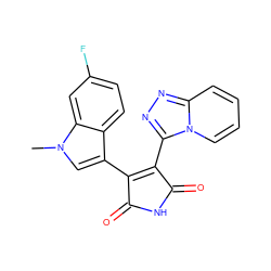 Cn1cc(C2=C(c3nnc4ccccn34)C(=O)NC2=O)c2ccc(F)cc21 ZINC000299855540