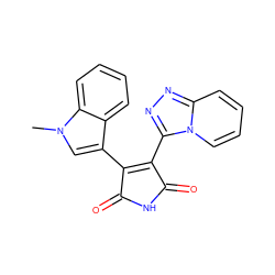 Cn1cc(C2=C(c3nnc4ccccn34)C(=O)NC2=O)c2ccccc21 ZINC000299856586