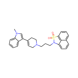 Cn1cc(C2=CCN(CCCN3c4cccc5cccc(c45)S3(=O)=O)CC2)c2ccccc21 ZINC000013826827