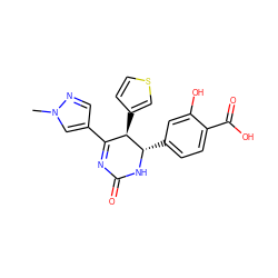 Cn1cc(C2=NC(=O)N[C@@H](c3ccc(C(=O)O)c(O)c3)[C@@H]2c2ccsc2)cn1 ZINC000169702752