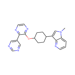 Cn1cc(C2CCC(Oc3nccnc3-c3cncnc3)CC2)c2ncccc21 ZINC000299833937