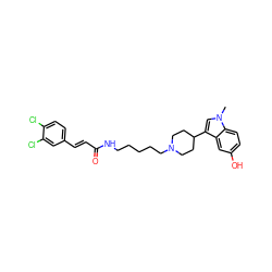 Cn1cc(C2CCN(CCCCCNC(=O)/C=C/c3ccc(Cl)c(Cl)c3)CC2)c2cc(O)ccc21 ZINC000029478450