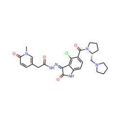 Cn1cc(CC(=O)N/N=C2\C(=O)Nc3ccc(C(=O)N4CCC[C@@H]4CN4CCCC4)c(Cl)c32)ccc1=O ZINC000072181111